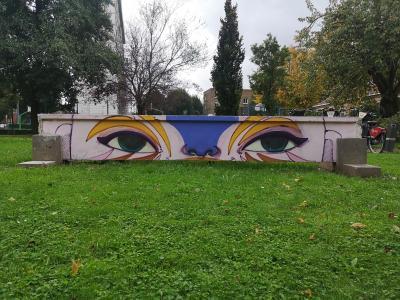 Photo de l'élément conservé de la  fresque d'Eva Bracamontes et Sebastian Malegria, 2019 © Ville de La Madeleine 